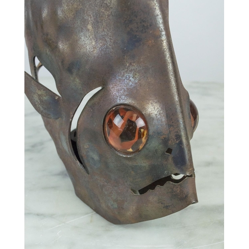 1 - ANGRY FISH BY MARK BRAZIER JONES (b.1956), burnished steel sculptural candle holder marbleised eye s... 