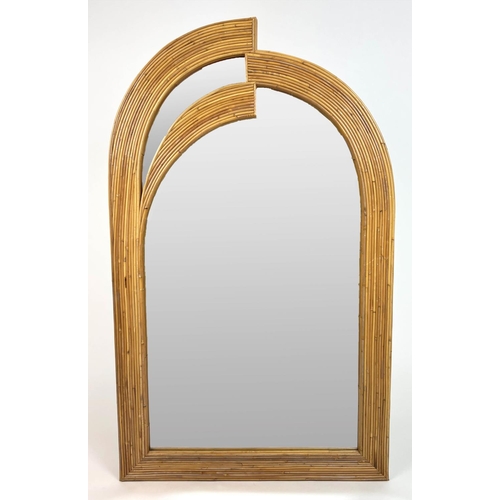 129 - BAMBOO WALL MIRROR, Italian circa 1970's, in the manner of Vivai Del Sud, 133cm x 80cm.