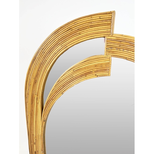 129 - BAMBOO WALL MIRROR, Italian circa 1970's, in the manner of Vivai Del Sud, 133cm x 80cm.