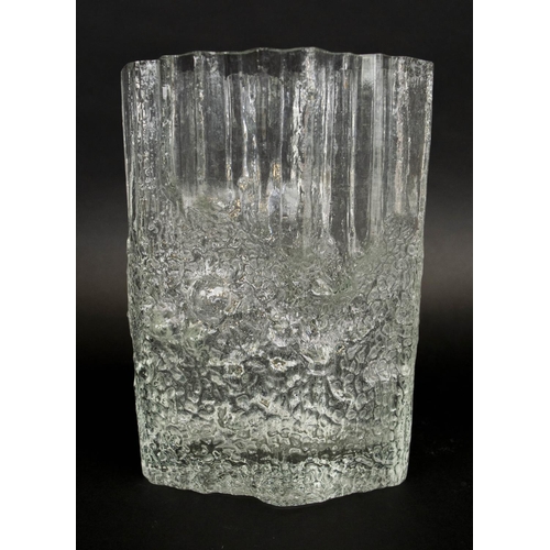 13 - TAPIO WIRKKALA ICE GLASS , two vases and a bowl, tallest vase 25cm H, bowl, signature to base of lar... 