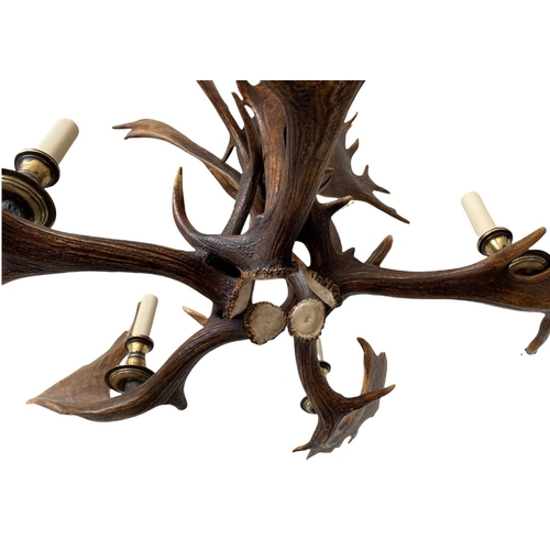 139 - FALLOW ANTLER CHANDELIER, five branch, 50cm drop approx.