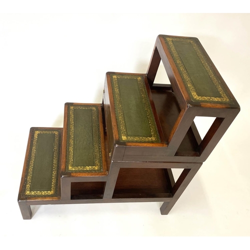 143 - METAMORPHIC LIBRARY STEPS, George III style, a set of four gilt tooled leather tread steps transform... 