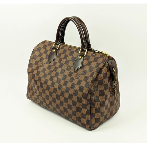 21 - LOUIS VUITTON DAMIER EBENE SPEEDY 30 BAG, top leather rolled handles and leather trims, top zip clos... 