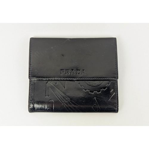 23 - PRADA WALLET, embossed black leather with external back pocket, note compartment, coin pocket and ca... 