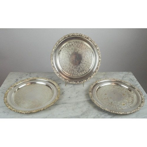 4 - GARRARD AND CO LTD TRAYS, a set of three, silver plated with grapevine border and engraved decoratio... 