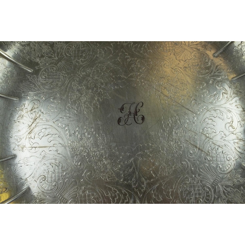 5 - GARRARD AND CO LTD DISHES, three, silver plated with ornate foliate border and engraved decoration w... 