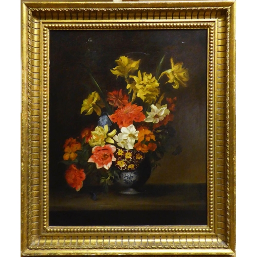 69 - DUTCH SCHOOL 'Flowers Arrangements', a pair of oils on canvas, 53cm x 41.5cm each, framed. (2)