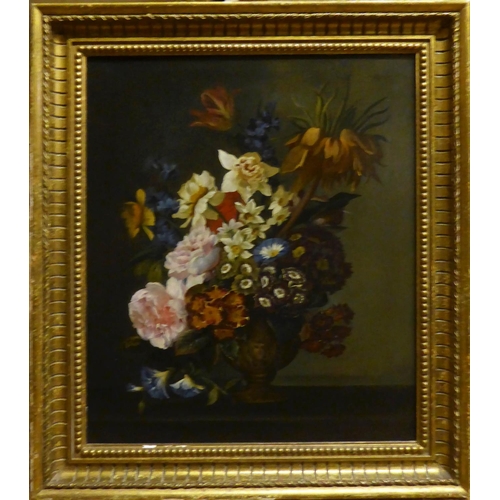69 - DUTCH SCHOOL 'Flowers Arrangements', a pair of oils on canvas, 53cm x 41.5cm each, framed. (2)