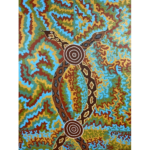 88 - 20th CENTURY ABORIGINAL SCHOOL 'Entwined Snakes', oil on canvas, 204cm x 84cm.