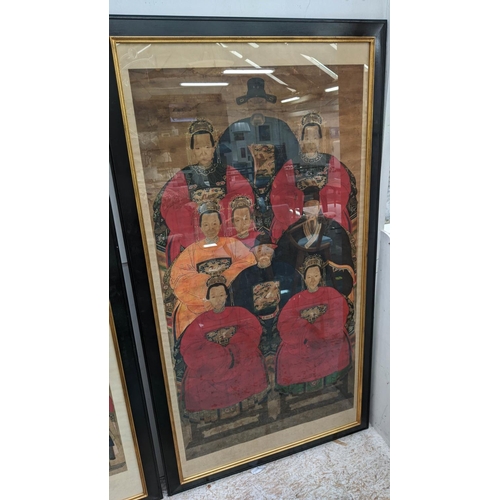 557 - CHINESE ANCESTRAL PORTRAITS, watercolors, pair on paper, probably 19th century, each framed, 210cm H... 