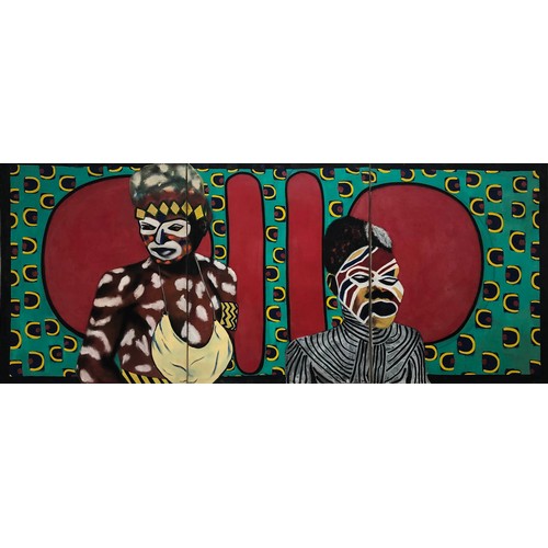 45 - MANNER OF LOIS MAILOU-JONES (1995-1998), 'Ode to Africa', oil on canvas 126cm x 305cm.