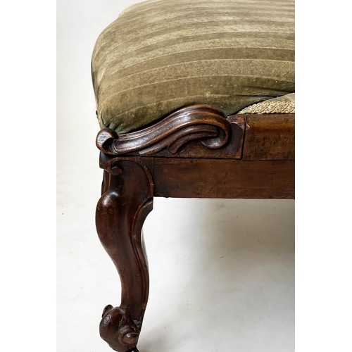 255 - SLIPPER CHAIR, Victorian carved mahogany, with buttoned striped green velvet upholstery.