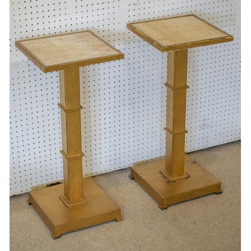 541 - BLAKE GOLD ACCENT TABLES, 59cm H x 26cm W, a pair, Art Deco style gilt metal with square onyx tops. ... 