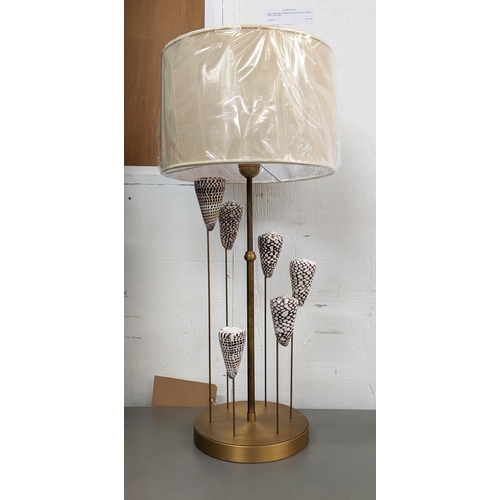 571 - SHELL TABLE LAMPS, two, one 67cm overall, the other 64cm H, including shade. (2)