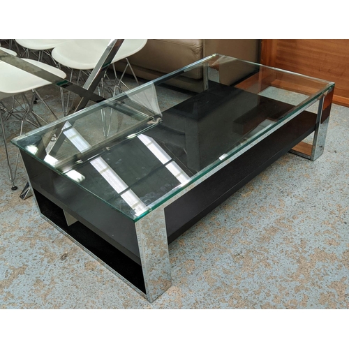 548 - LOW TABLE, 70cm D x 40cm H x 120cm L, metal and glass.