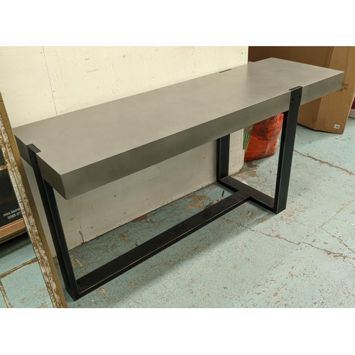 610 - CONSOLE TABLE, 52cm x 77cm H x 171cm, metal legs.