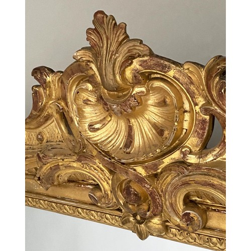 267 - OVERMANTEL, 19th century French, giltwood with shell crest, 104cm W x 144cm H.