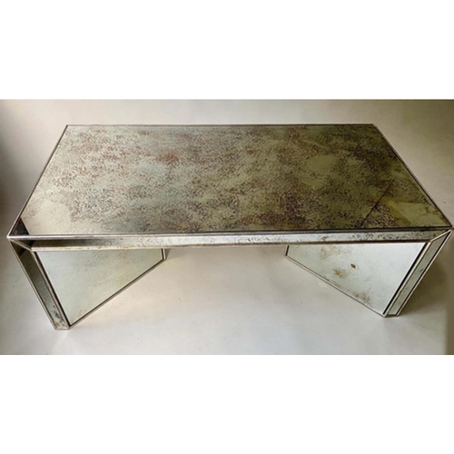 614 - LOW TABLE, rectangular, mirrored with mirror triangular supports, 120cm x 61cm x 43cm H.