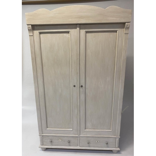 133 - ARMOIRE, 19th century French traditionally grey painted with two panelled doors enclosing hanging sp... 