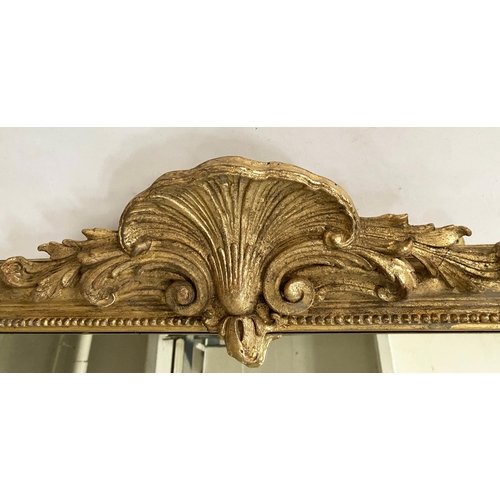 135 - OVERMANTEL MIRROR, Victorian style gilt wood and gesso with arched frame, 154cm H x 124cm.