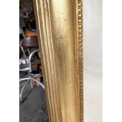 135 - OVERMANTEL MIRROR, Victorian style gilt wood and gesso with arched frame, 154cm H x 124cm.