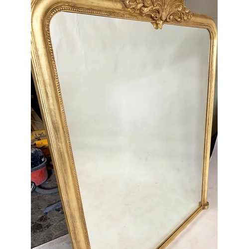 135 - OVERMANTEL MIRROR, Victorian style gilt wood and gesso with arched frame, 154cm H x 124cm.