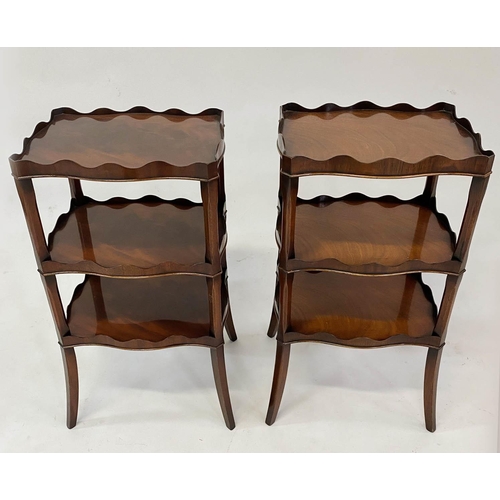 136 - LAMP TABLES, a pair, George III mahogany of etagere  form each with three galleried serpentine tiers... 
