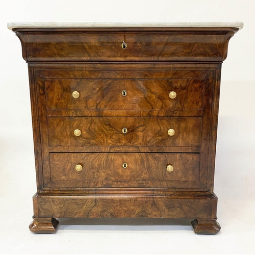 142 - COMMODE, 19th century French Louis Philippe burr walnut and gilt metal mounted with four long drawer... 