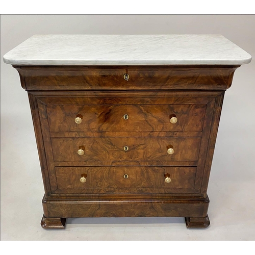 142 - COMMODE, 19th century French Louis Philippe burr walnut and gilt metal mounted with four long drawer... 