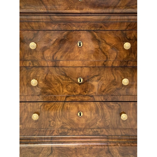 142 - COMMODE, 19th century French Louis Philippe burr walnut and gilt metal mounted with four long drawer... 