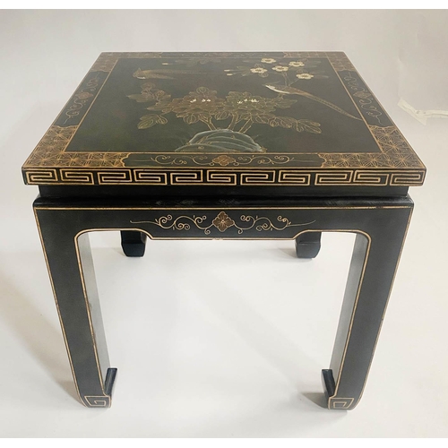 147 - CABINET, Chinese black lacquered and gilt Chinoiserie decorated with drawer and doors together with ... 