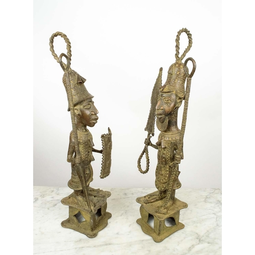 23 - BENIN SOLDIERS, a pair, Nigerian. 75cm H (2)