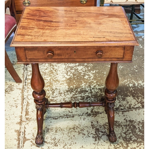 256 - SIDE TABLE, 54cm x 38cm x 73cm H, early Victorian mahogany, with a frieze drawer on turned columns.