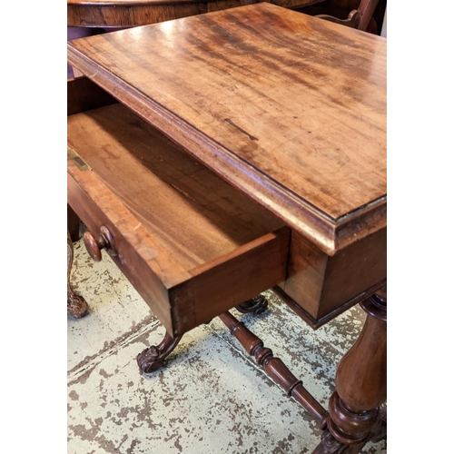 256 - SIDE TABLE, 54cm x 38cm x 73cm H, early Victorian mahogany, with a frieze drawer on turned columns.