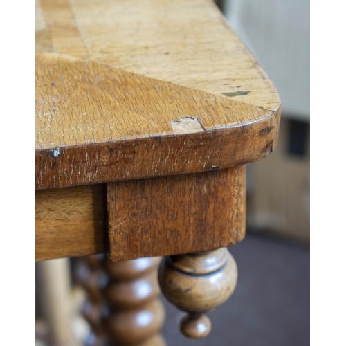 257 - CENTRE TABLE, 54cm x 74cm H x 102cm, Victorian with parquetry top on bobbin turned supports and cros... 