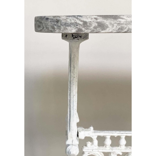 260 - CONSERVATORY/POTTING TABLE, Victorian chrome, variegated weathered marble on pierced cast iron trest... 