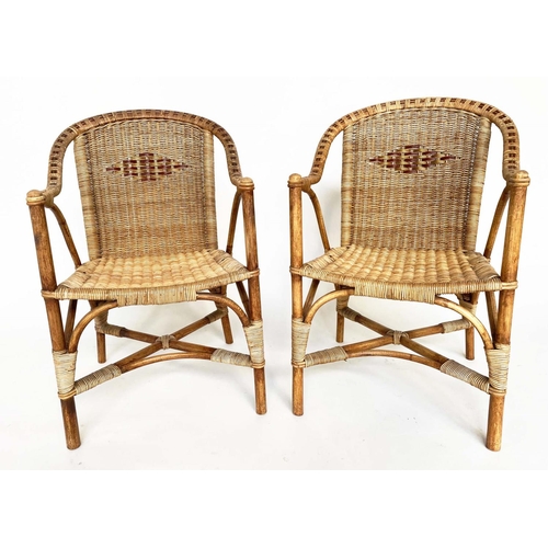 261 - CONSERVATORY ARMCHAIRS, a pair 1950s, rattan framed, woven and cane bound by 'Angraves Leicster', 54... 