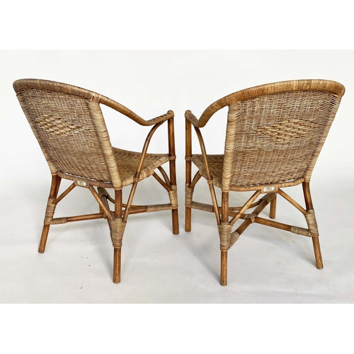 261 - CONSERVATORY ARMCHAIRS, a pair 1950s, rattan framed, woven and cane bound by 'Angraves Leicster', 54... 