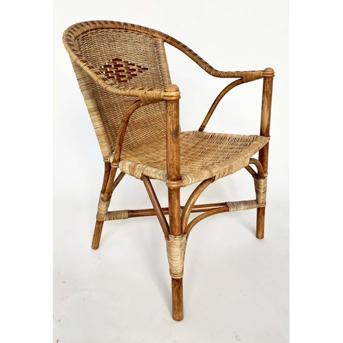 261 - CONSERVATORY ARMCHAIRS, a pair 1950s, rattan framed, woven and cane bound by 'Angraves Leicster', 54... 