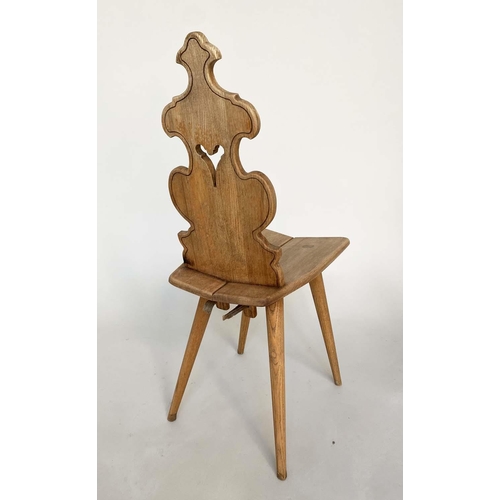 262 - SWISS HALL CHAIRS, a pair traditional elm with pierced backs, dowelled and cleated. (2)