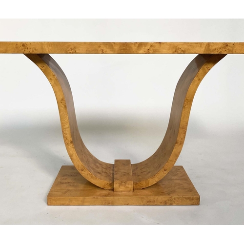 264 - CONSOLE TABLE, Art Deco style birds eye maple, rectangular with arched and stepped support, 120cm x ... 