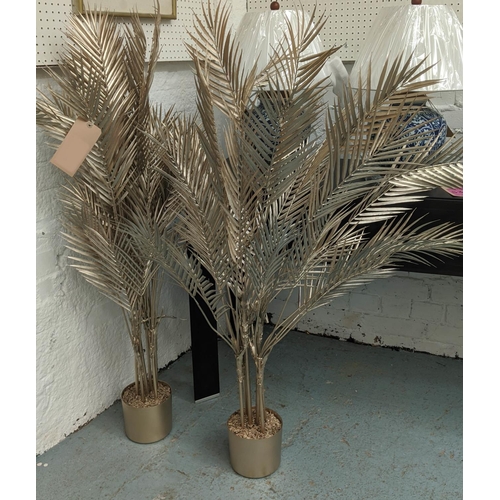 519 - FAUX PALM TRESS, a pair, 130cm H approx, gilt finish, potted. (2)