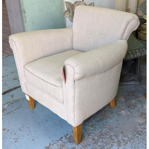 549 - TUB CHAIR, 82cm W, oatmeal fabric upholstery.