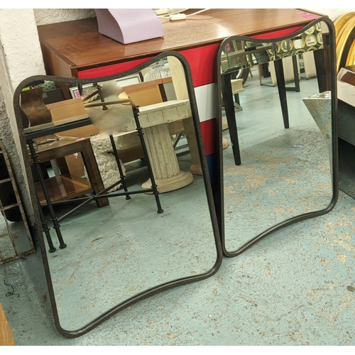 583 - WALL MIRRORS, a pair, metal frames, 81cm x 61cm. (2)