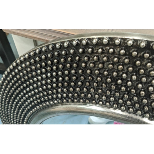 595 - CIRCULAR WALL MIRROR, 82cm diam, silvered beaded frame.