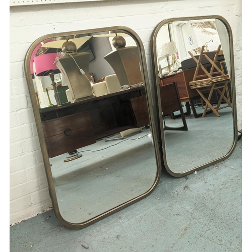 597 - WALL MIRRORS, a pair, 96cm x 65cm, 1960's style, metal frames. (2)