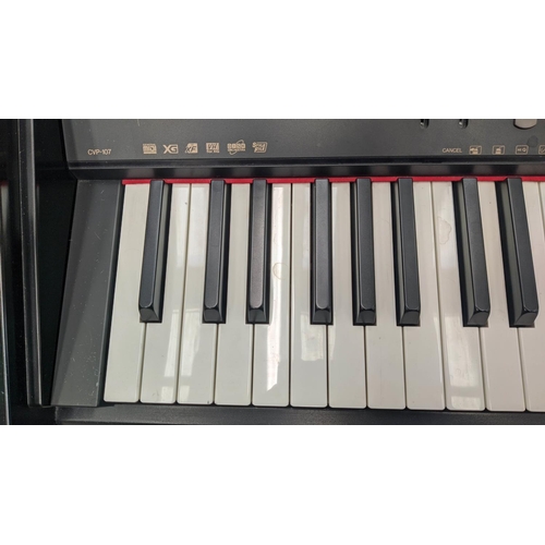 603 - YAMAHA ELECTRIC CLAVINOVA/PIANO, 58cm D x 87cm H x 141cm W, with stool.