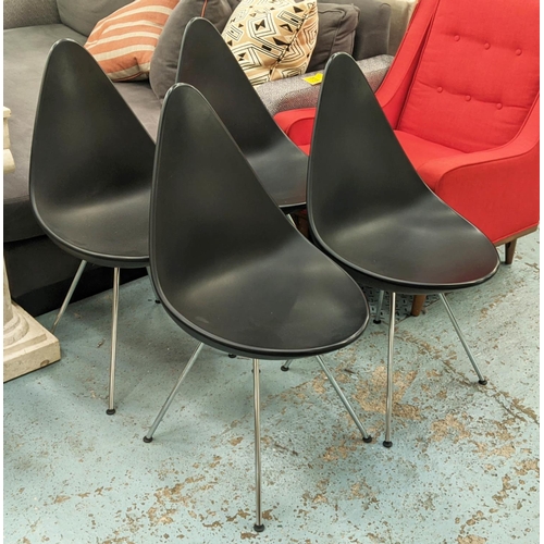 609 - FRITZ HANSEN DROP CHAIRS, a set of four, 45cm W x 90cm H, by Arne Jacobsen. (4)