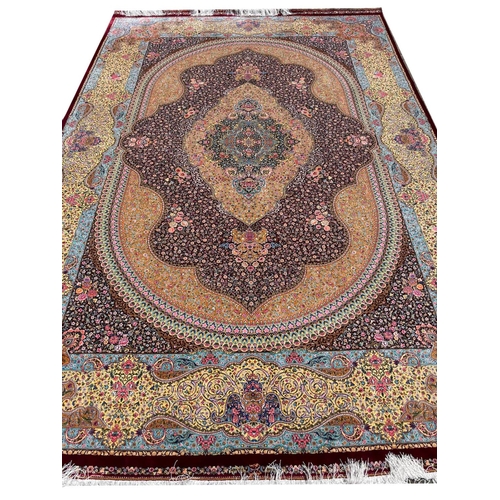 89 - FINE QUM DESIGN SILK CARPET, 300cm x 200cm.