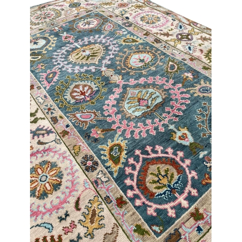 91 - FINE CONTEMPORARY SUZANI DESIGN OUSHAK CARPET, 300cm x 205cm.